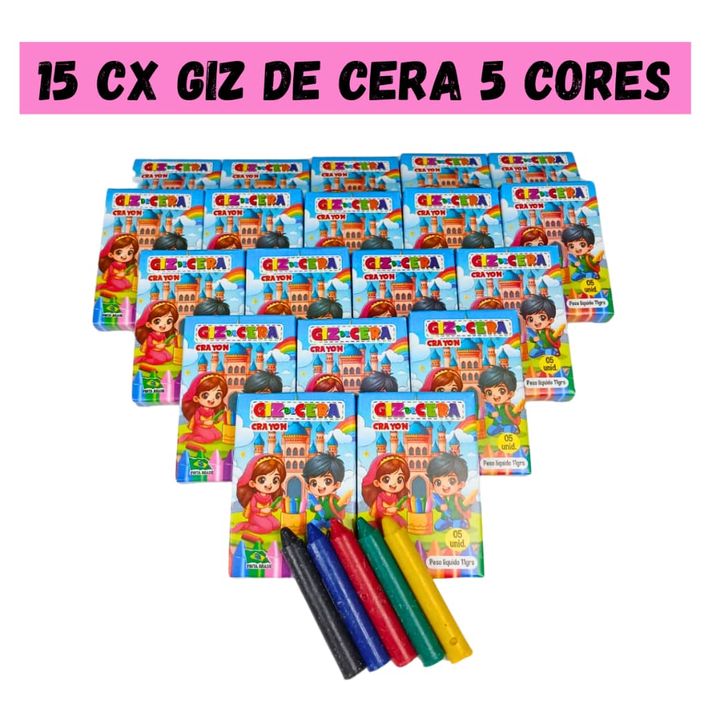 15 Mini Giz de Cera 5 Cores P/ Kit Festa Lembrancinha Infantil Prenda Pintura