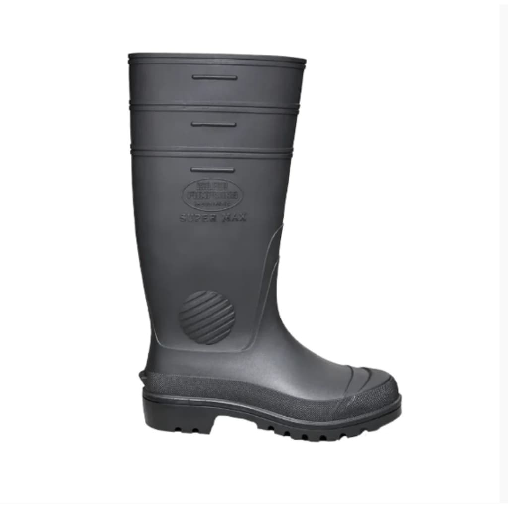 Bota Galocha Preta Calfor Supermax Cano Extra Longo Sem forro Antiderrapante Segurança EPI Limpeza Impermeável PVC Ca