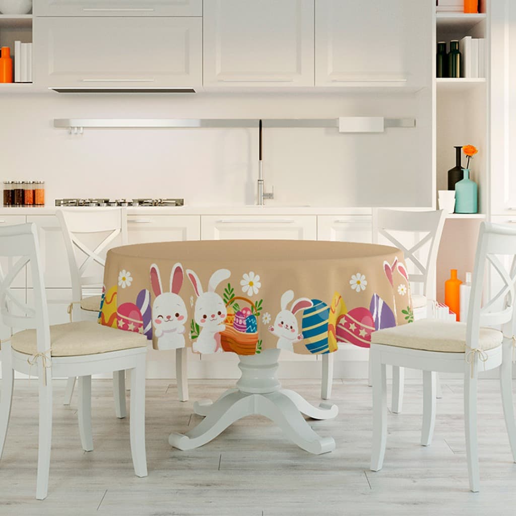 Toalha de Mesa Páscoa Redonda 4 lugares Decorativa 03