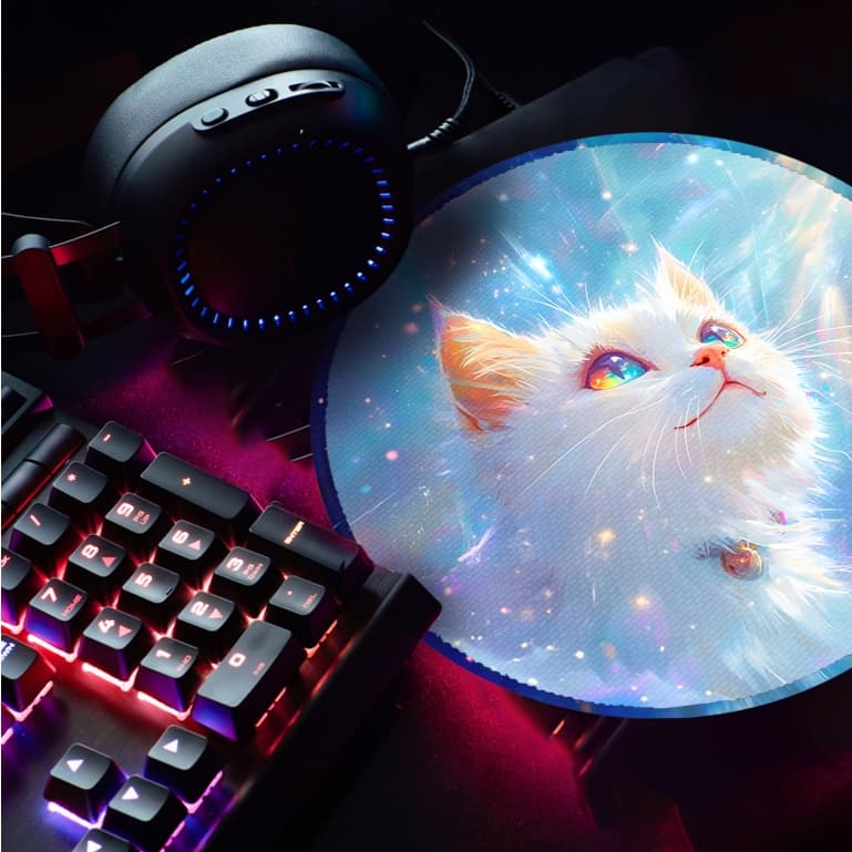 Mouse Pad Gamer Ergonômico Redondo 20x20cm p/ Destktop Borda Costurada Estampas Meninas Gatinhos
