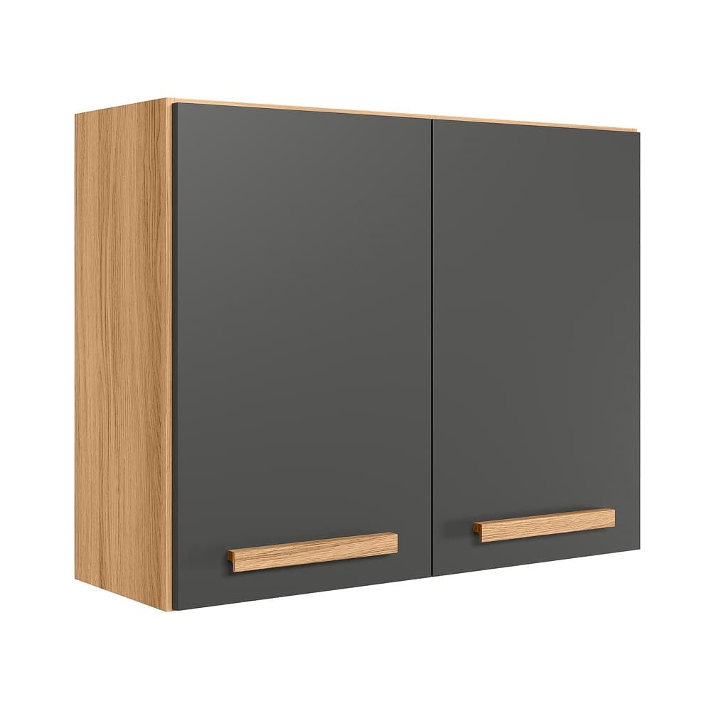 Armario para Cozinha Modulado Aereo Intenza 80cm com puxador em madeira Prateleira Interna