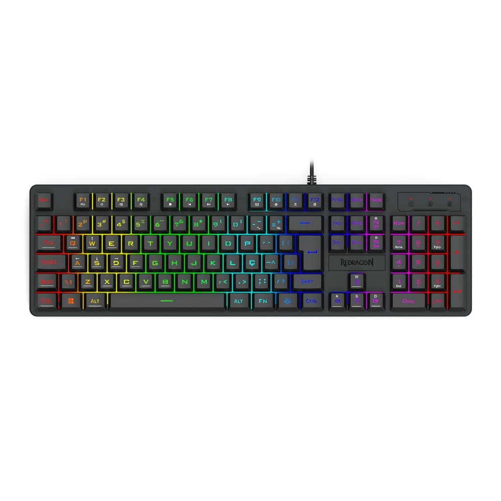 TECLADO GAMER REDRAGON NETHERBANE PRETO K521R ABNT2 MEMBRANA LED RAINBOW