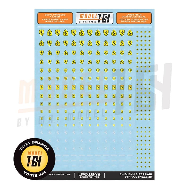 Decalque Emblemas Ferrari - Model 1:64 LP01649 - Diecast Hot Wheels Customização