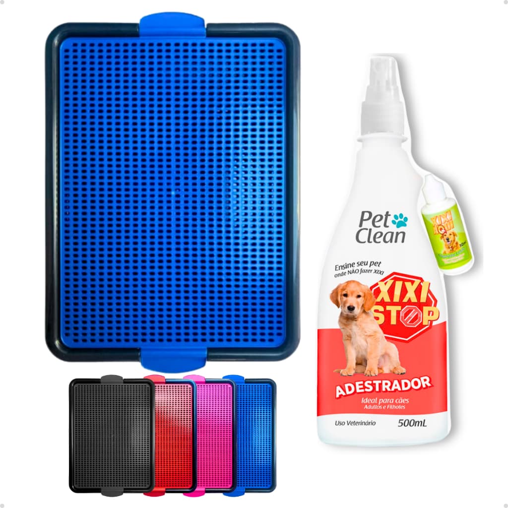 Kit Tapete Sanitário Canino Banheiro Para Cachorro + Adestrador Xixi Stop e Xixi Sim Várias Cores