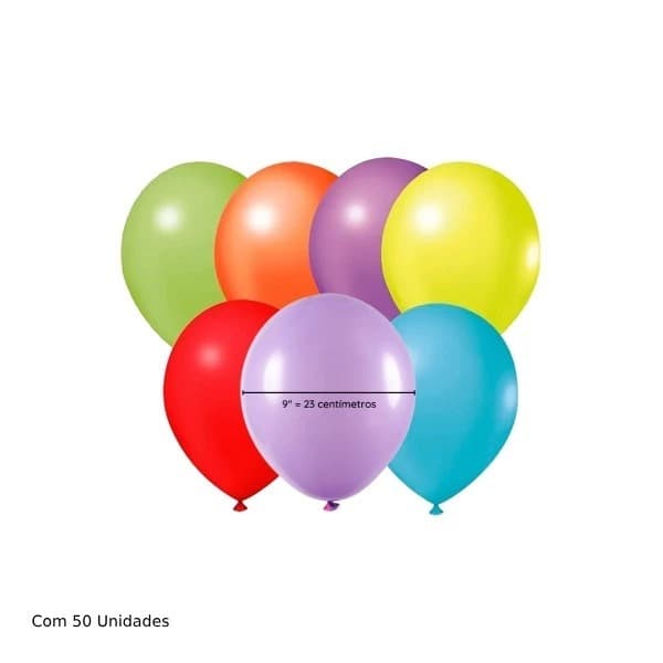 Balão Bexiga Bola Látex Liso Coloridas 9 Polegadas 50 Unidades para Festa Decorações Celebrações