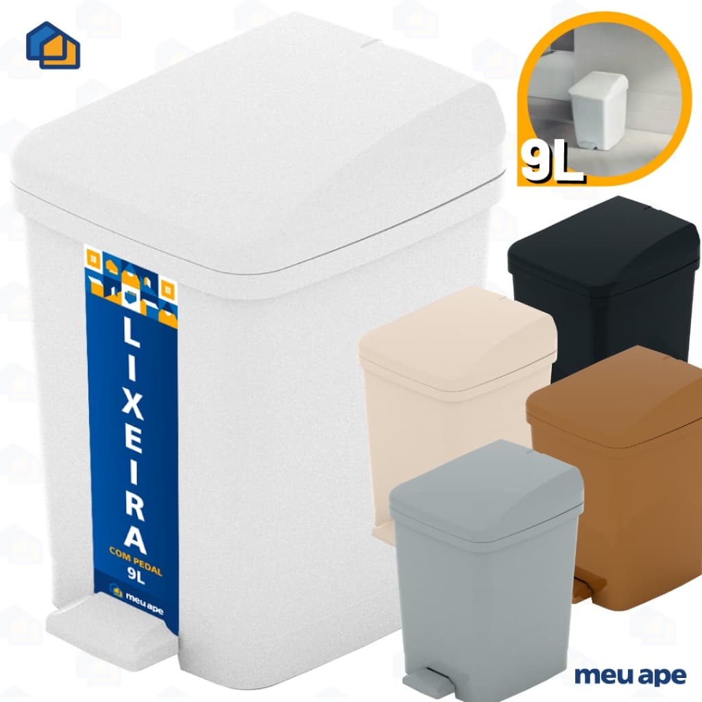 Lixeira Plástica Com Pedal Cesto Lixo Cores Retangular Redonda Cozinha Banheiro Quarto 9 Litros
