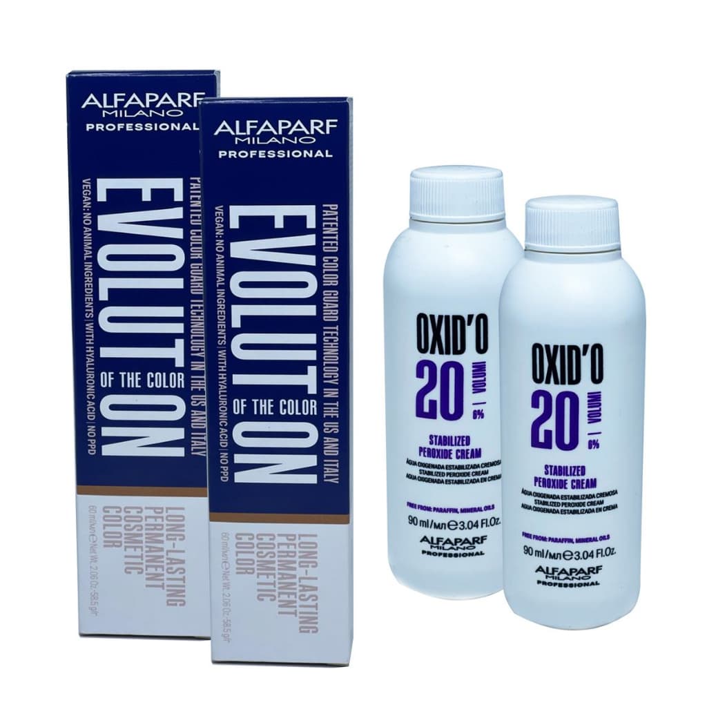 Kit 02 Tintas Alfaparf Evolution + 02 Oxidantes 20Vol