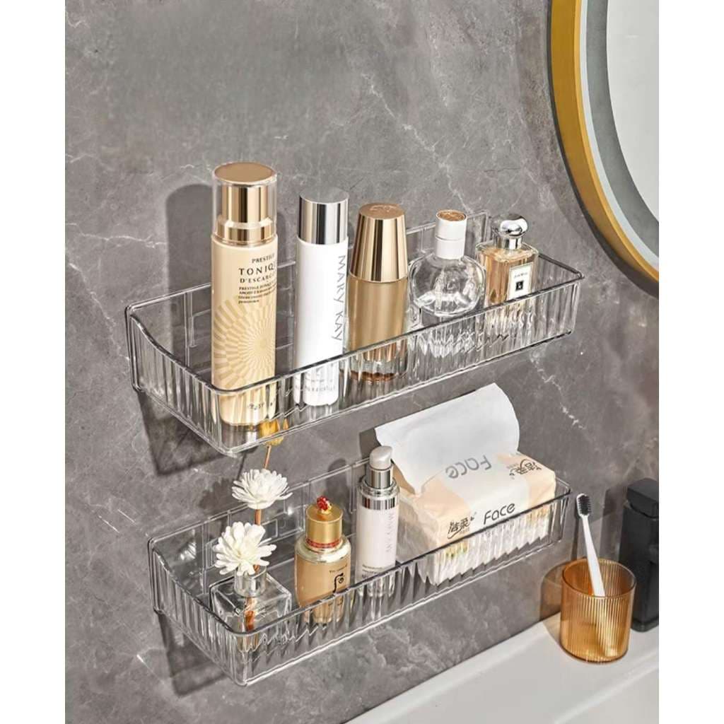 Suporte De Shampoo Prateleiras De Banheiro Sem Furo Acrilico linhado transparente-0128