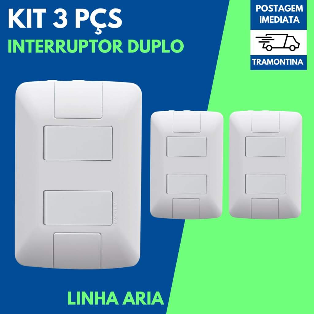 Kit 3 Interruptor Duplo Duas Teclas Tramontina  Original Linha Aria