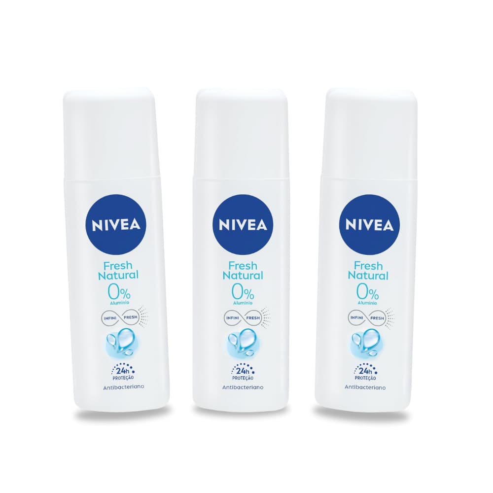 Kit Desodorante Líquido Nivea Natural Fresh 90ml - 3 Unidades - Proteção 24h e Frescor Natural