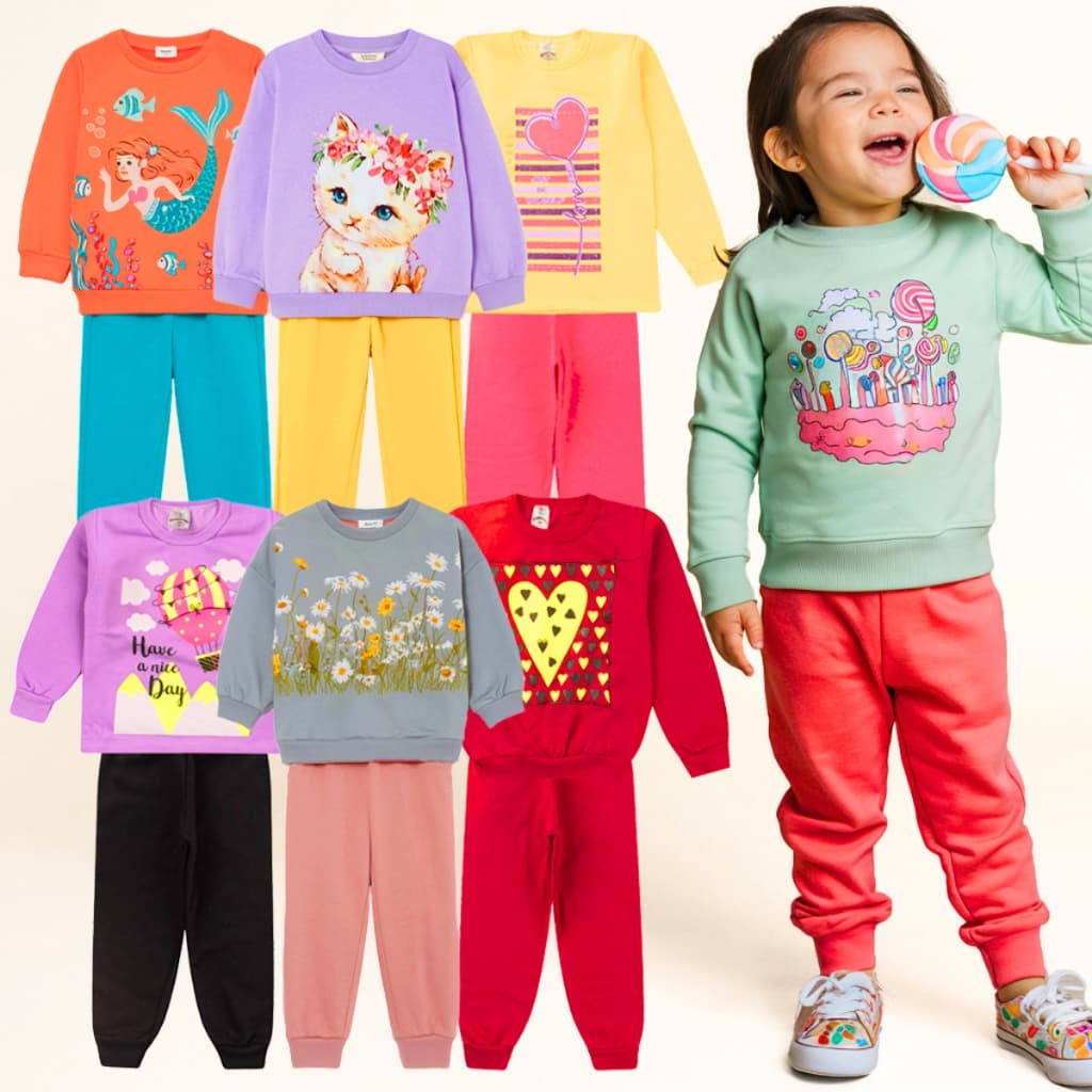 Kit 8 Peças Conjunto Moletom Infantil Menina 1 ao 14 Feminino Outono Inverno Pronto para envio