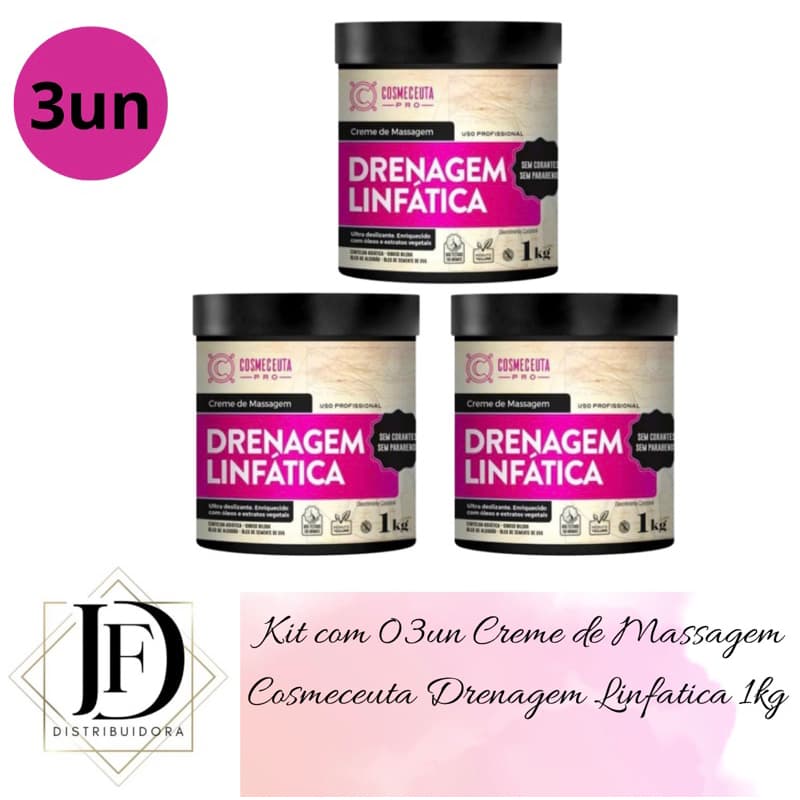 Kit com 03un Creme de Massagem Cosmeceuta Drenagem Linfatica 1kg