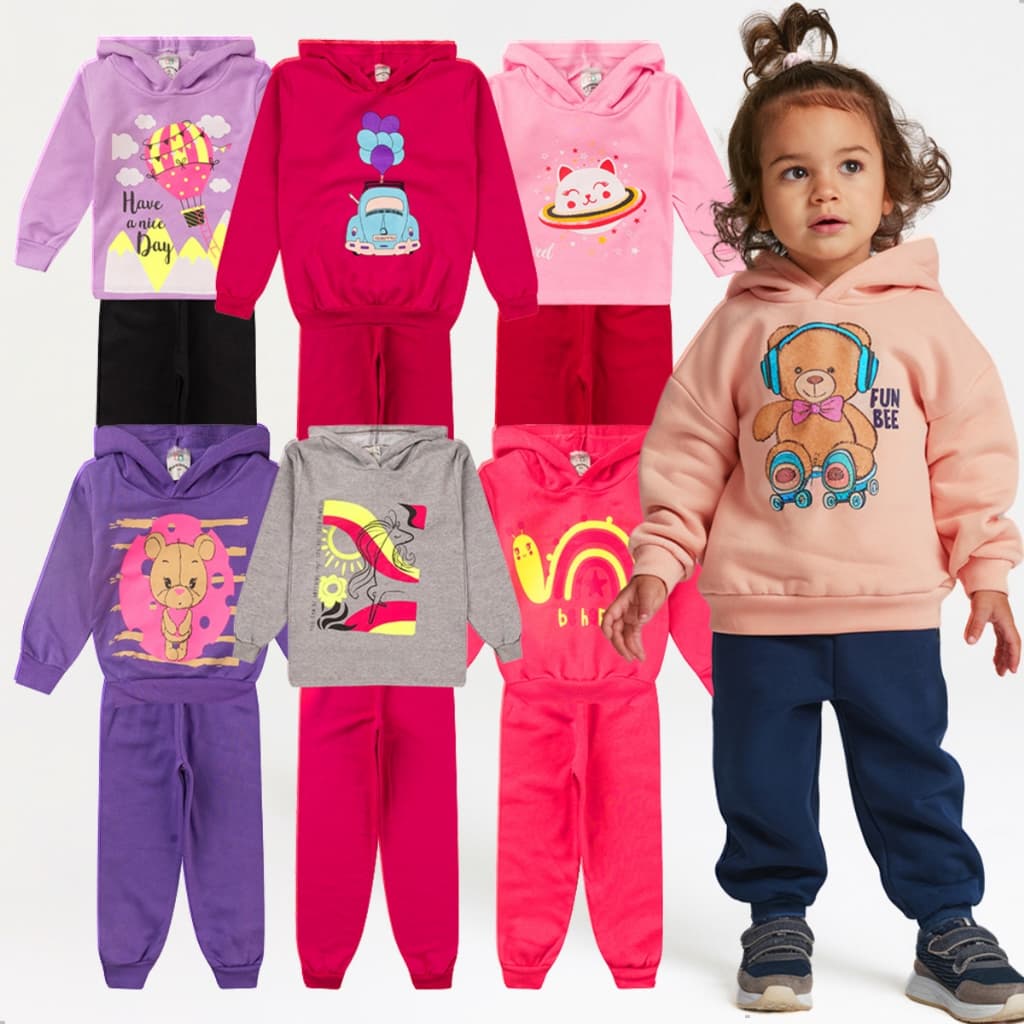 Kit 4 Peças Moletom Com Capuz Conjunto Infantil Menina Inverno Feminino Pronta Entrega