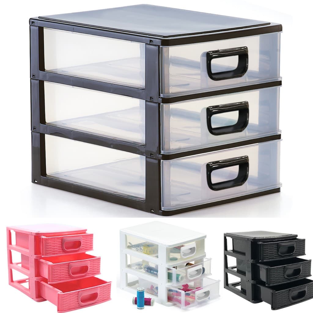 Gaveteiro Organizador De Mesa - Acessórios Brincos Maquiagem Remédio Medicamento Linhas Costura-3 Gavetas