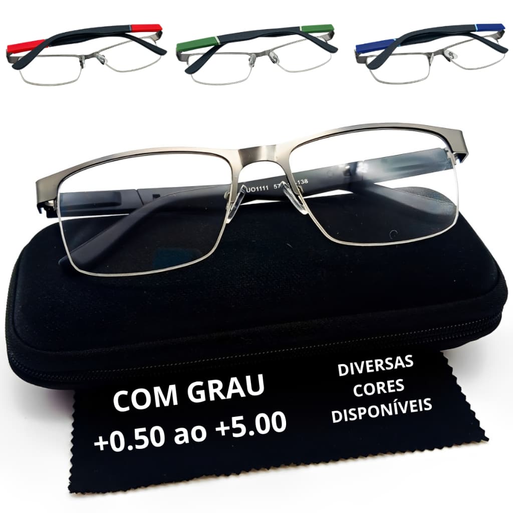 Óculos De Leitura Metal Fio Nylon Com Grau Para Perto Descanso Presbiopia Masculino Aço Resistente