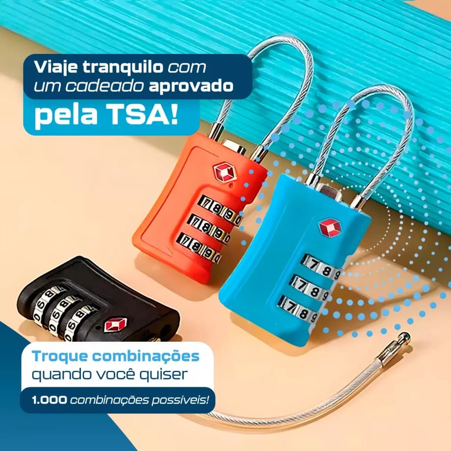 Cadeado Tsa Senha Cabo Aço Mala Viagem Bagagem Armario academia Preto