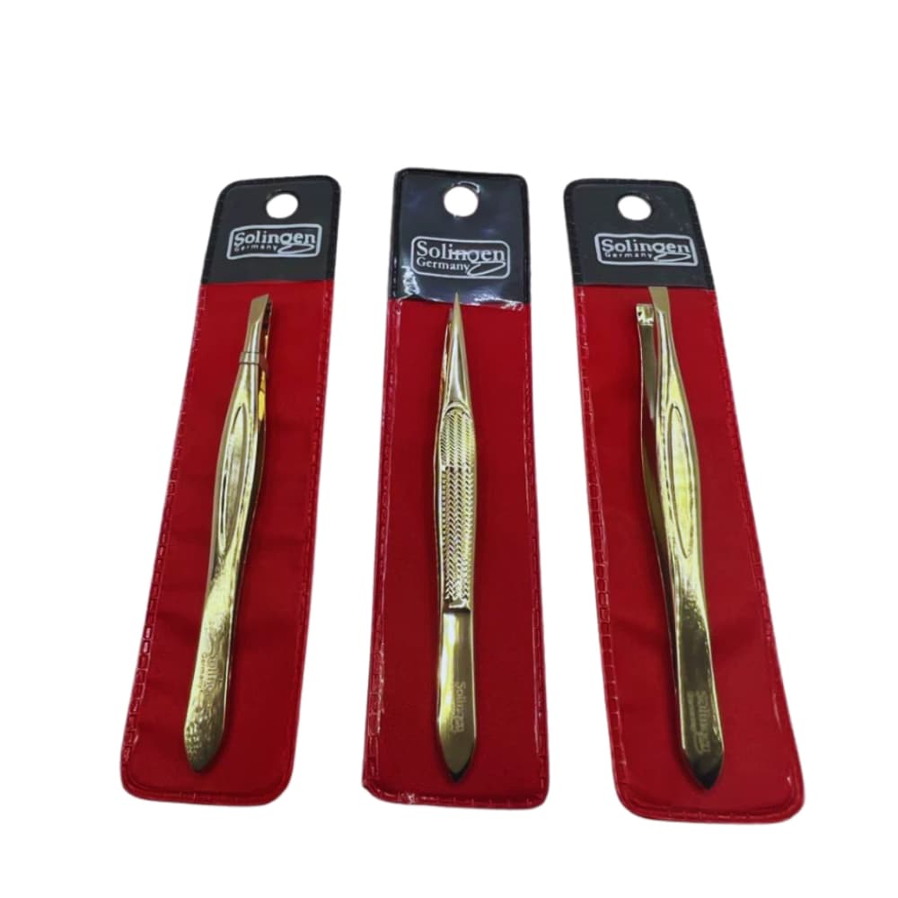 Kit 3 Pinças Profissional Solingen Para Design De Sobrancelha Ponta Reta Chanfrada Agulha