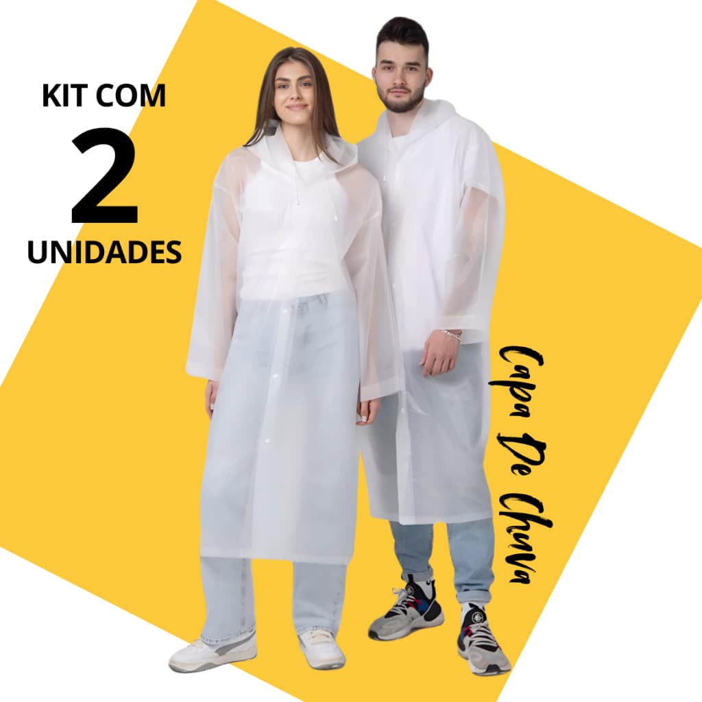 Kit 2 e 3 Capa de Chuva Grossa e Longa Capuz Transparente Reforçada Reutilizável Qualidade Premium
