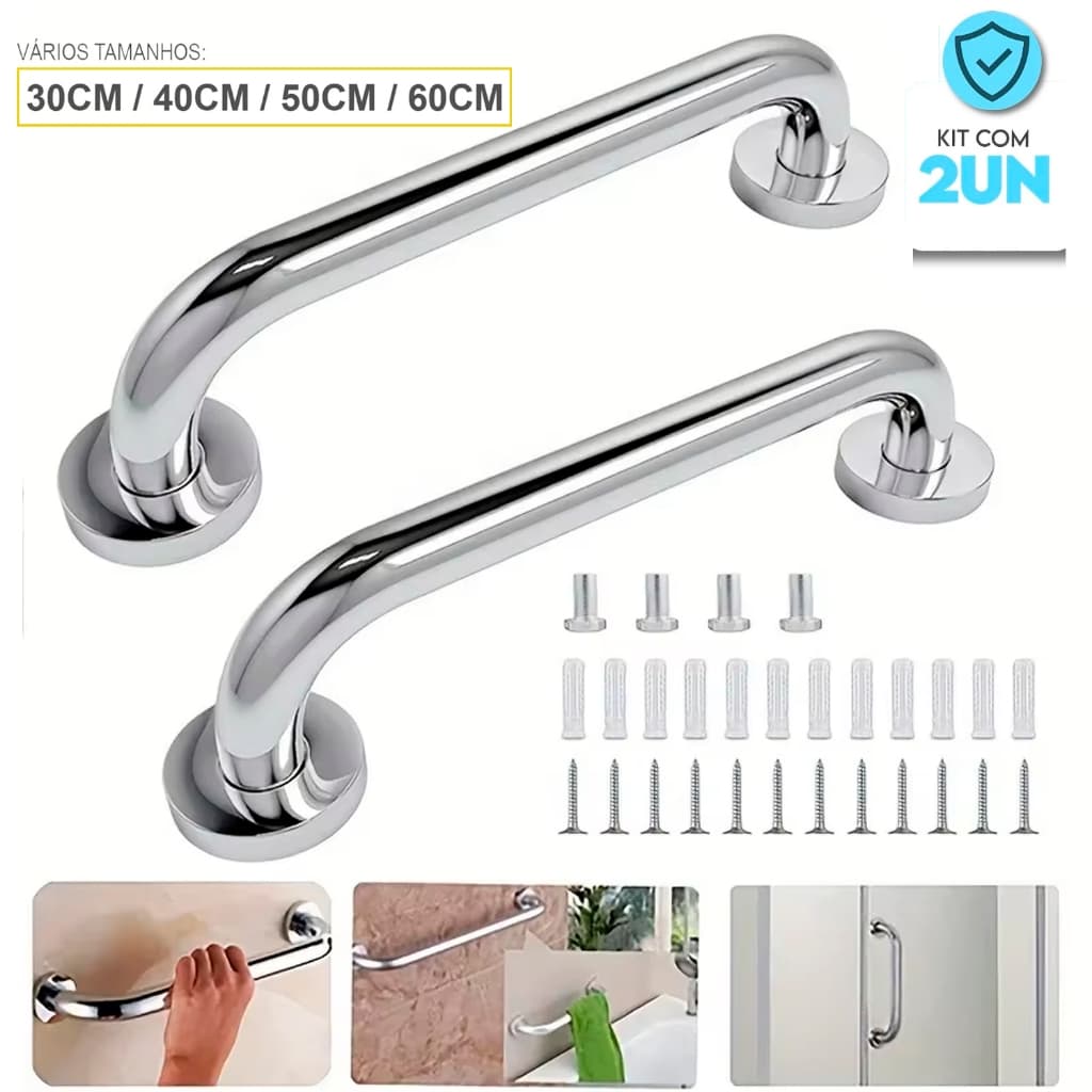 Kit 2 Barra de Apoio Para Banheiro de Alumínio, Suporte Segurança Idosos Deficientes