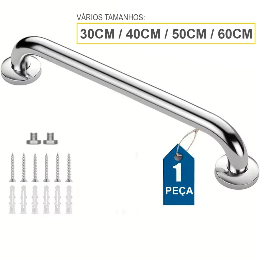 Alça de Apoio Inox Barra Acessibilidade Segurança Idoso Banheiro Box Parede Suporte Anti Queda