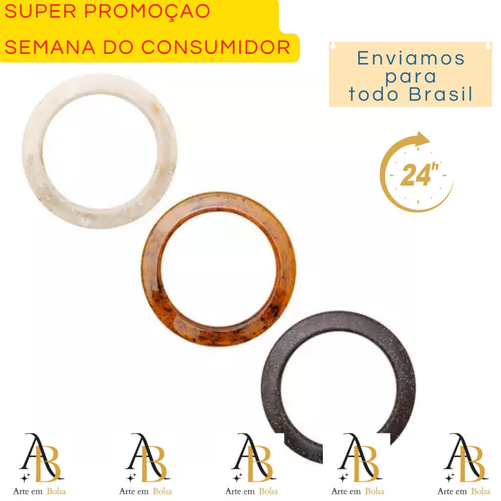 01 ~ 02 ou 03 Pares de alça para bolsa em resina acrilico REDONDA SLIM