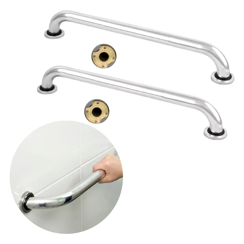 Kit 2 Alça Apoio Alumínio Barra Acessibilidade Segurança Idoso Banheiro Parede Suporte Anti Queda