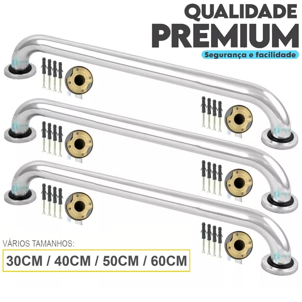 Alça de Apoio Barra Kit 3 Unidades Inox Cadeirante Deficiente Idoso Acessibilidade Banheiro