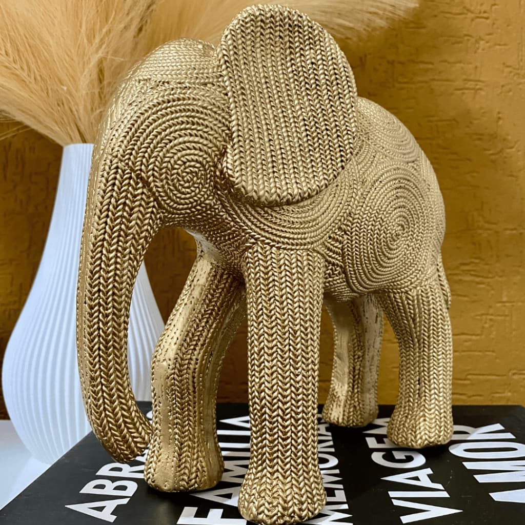 Estatueta Elefante Da Sorte Riqueza - Imitação de Sisal - Estilo Rattan - Nova Tendência Dourado