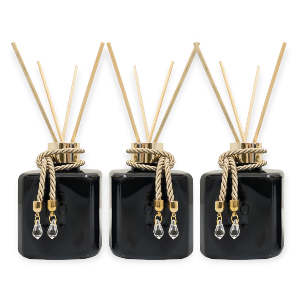 Kit 3 Frascos Pet Difusor Aromatizador Ambiente Casa Escritório Lavabo Plástico Preto 300ml Com Dourado