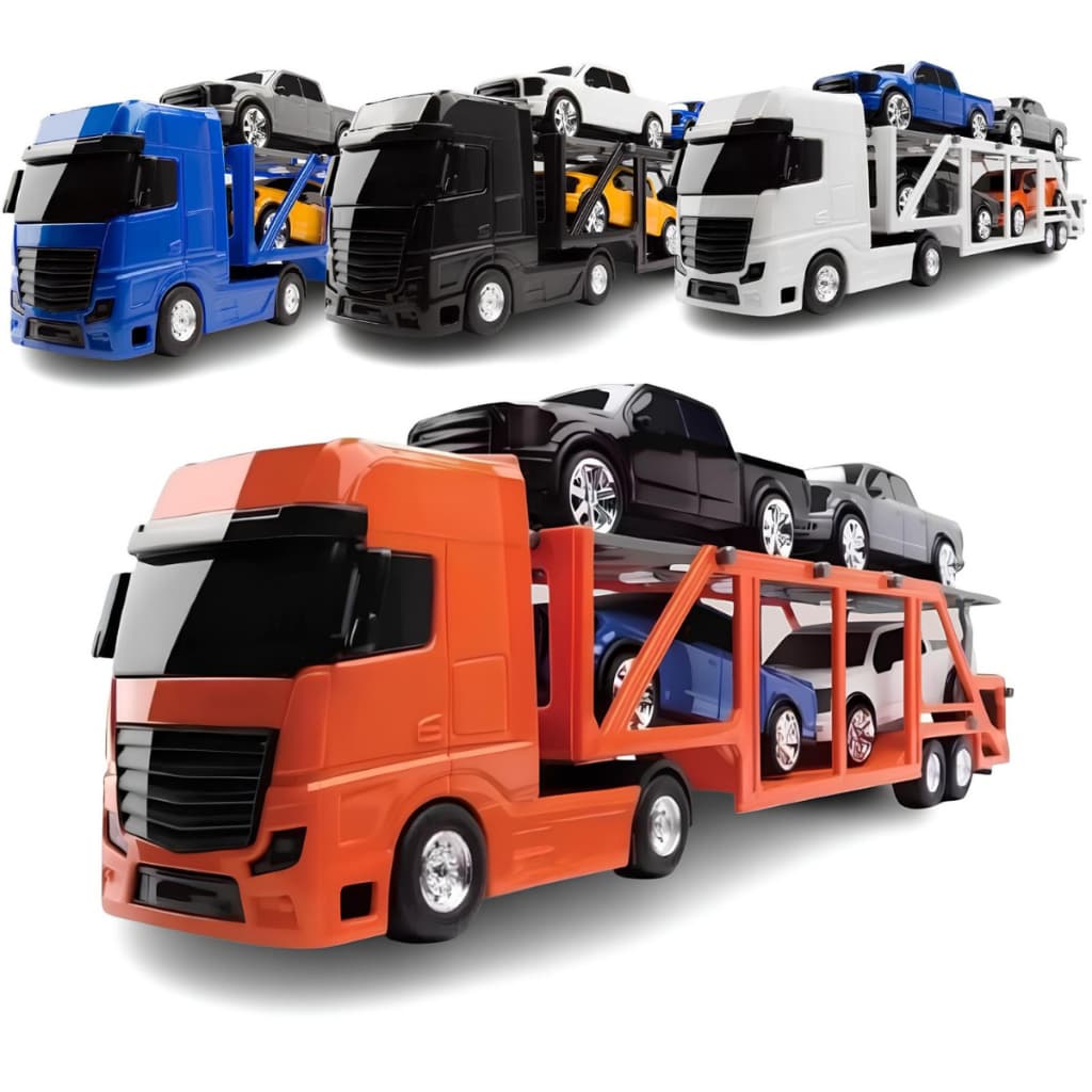 Caminhao de Brinquedo Cegonheira Cegonha Roma Petroleum Com 4 Carrinhos Pick-ups Para Criança Menino Menina Promoção