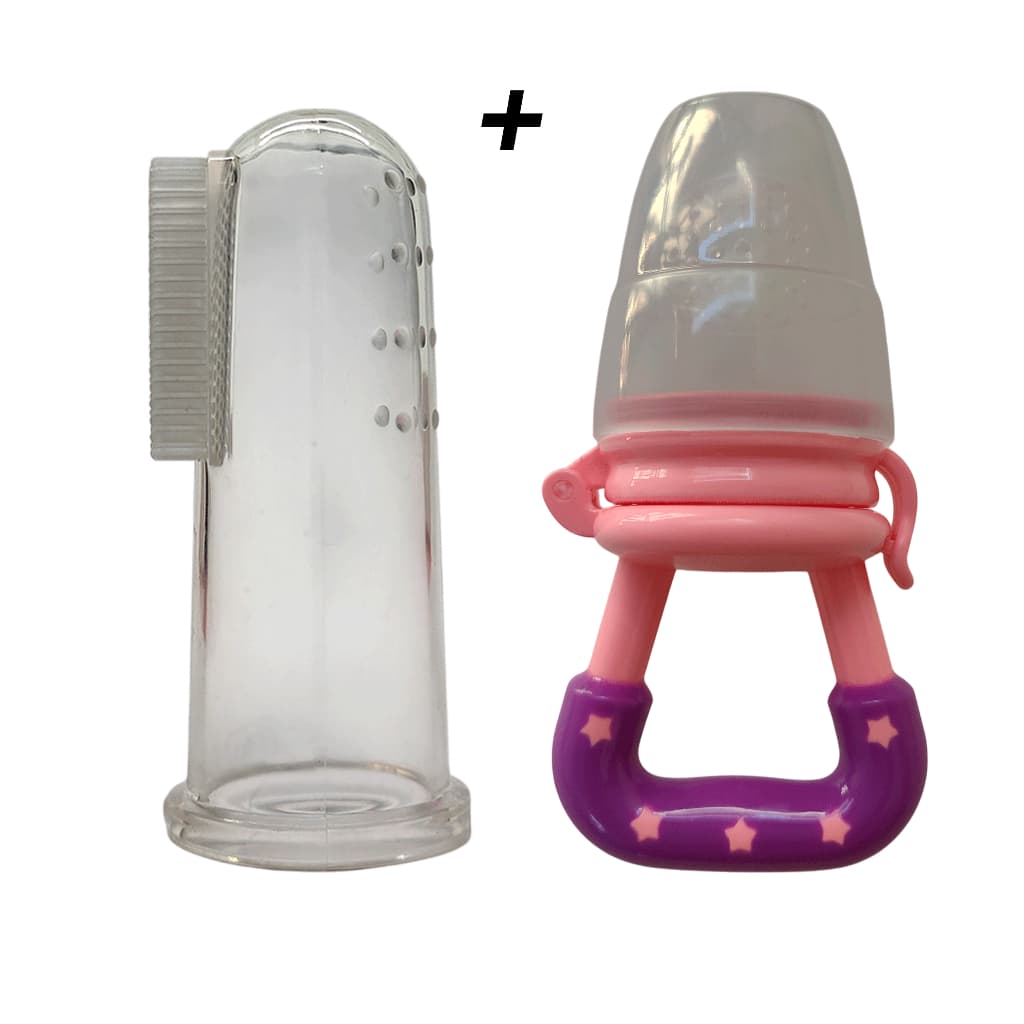 Kit 2 Pçs Escova Dedeira Bebê e Chupeta Alimentadora