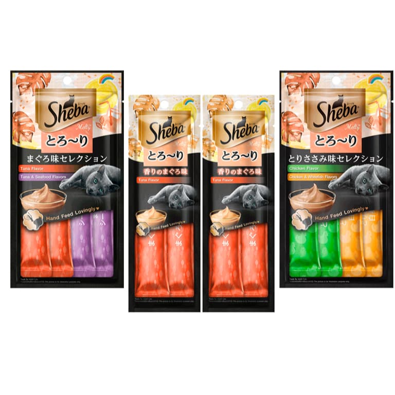 Kit Petisco Para Gatos Tipo Churu SHEBA cremoso 8 tubos de 12g totalizando 96g