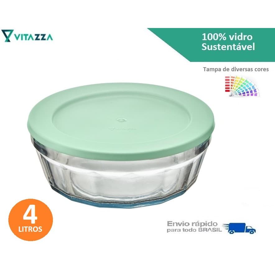 Tigela de Vidro Com Tampa Plastica 4 Litros Laguna Vitazza