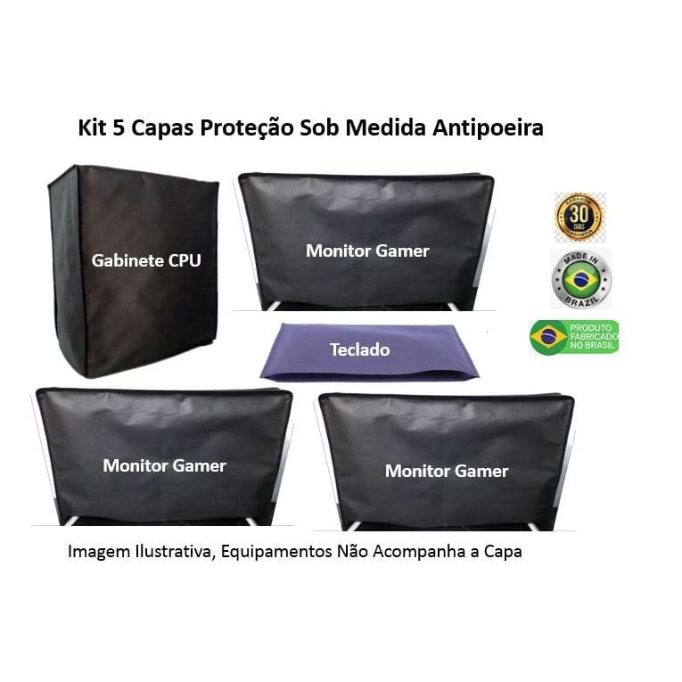 Kit 5 Capas Proteção Para 3 Monitores Gamer, 1 CPU Gamer + 1 Teclado Gamer Sob Medida Antipoeira Bonito Resistente