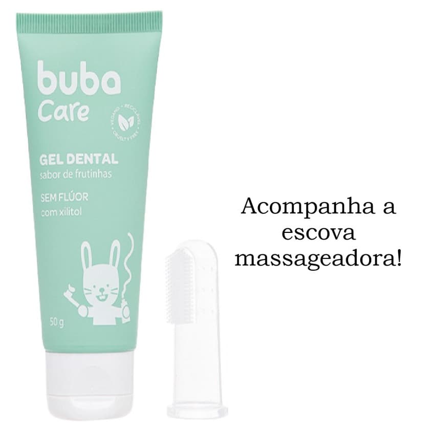 Gel Dental Buba infantil sem flúor com escova massageadora Buba Care