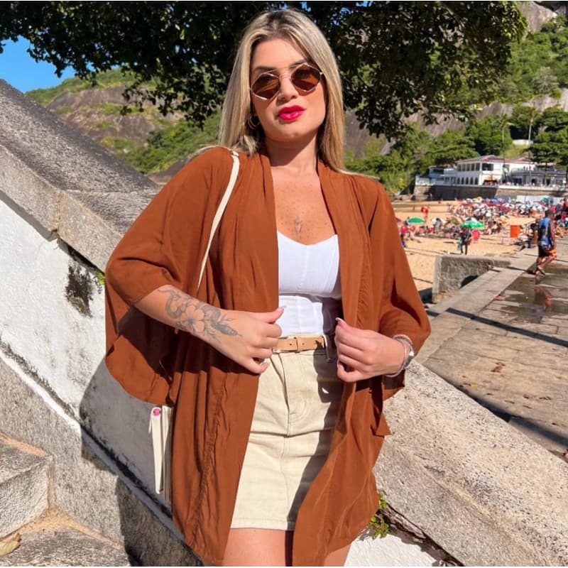 Kimono Cardigan Feminino Manga 3/4 Soltinho Quimono  Cardigan Terceira Peça Tendência