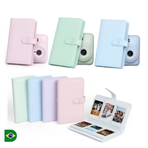 Estojo de couro para câmera Fujifilm Instax Mini 12 + álbum de fotos de couro de 3 polegadas e 108 folhas