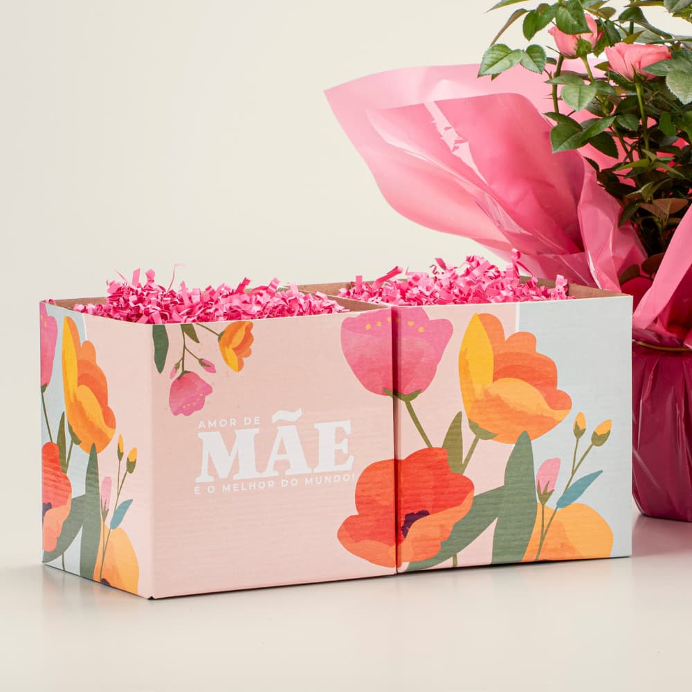 Caixa Quadrada Para Flores e Presentes Dia Das Mães - Amor de Mãe (05 unidades)