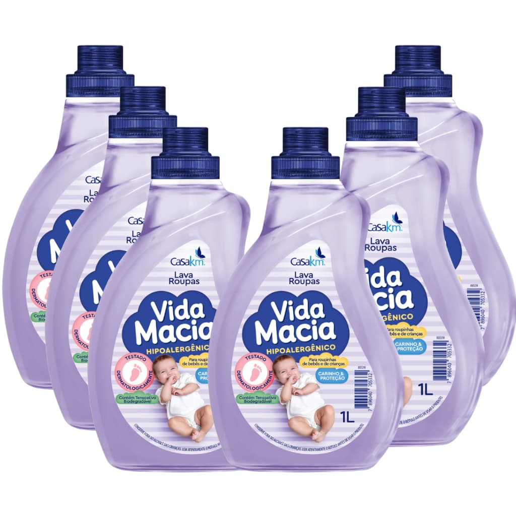 Kit 06 Lava Roupas Vida Macia Para Bebe Hipoalergenico Camomila 500 MlL Cada