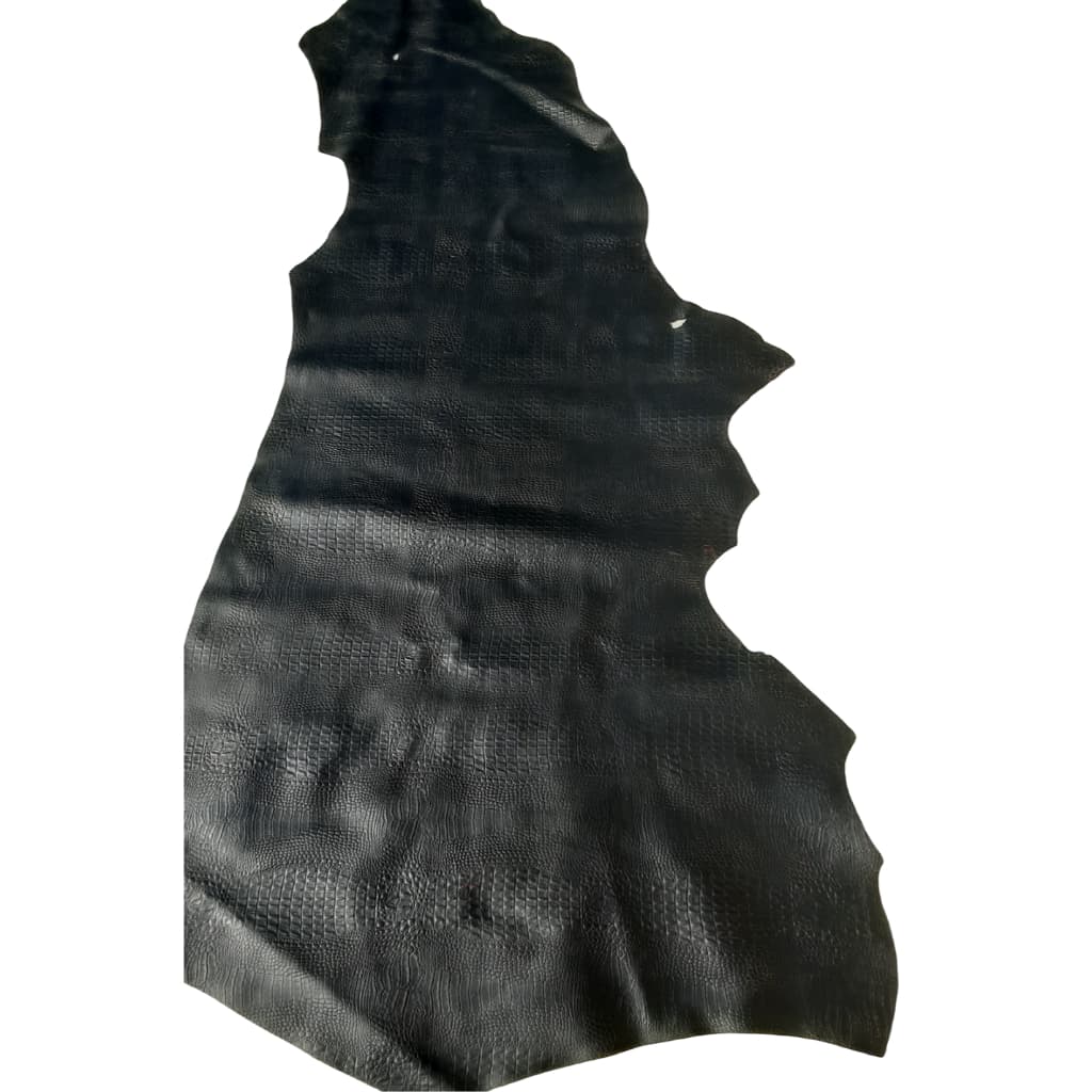 Pele Couro Vaqueta Estampa Croco / Jacaré em Alto Relevo cor Preta - Direto do Curtume