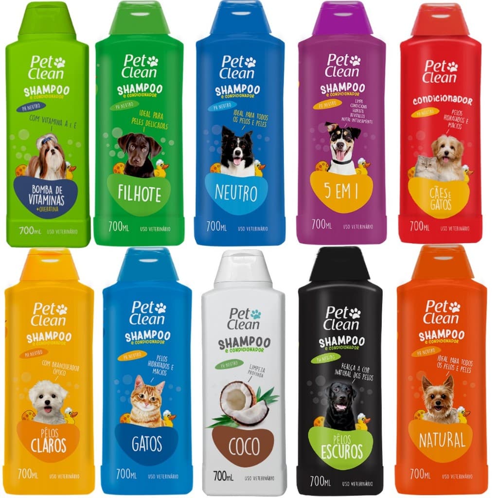 Kit Shampoo Neutro/ Clareador/ Escurecedor + Condicionador para Cães e Gatos Pet Clean - 1 Unidade ou Kit 2 Unida