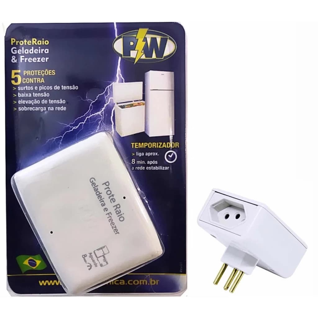 ProteRaio protetor de geladeira freezer com temporizador 127V 220V 10A contra raios surtos picos de energia