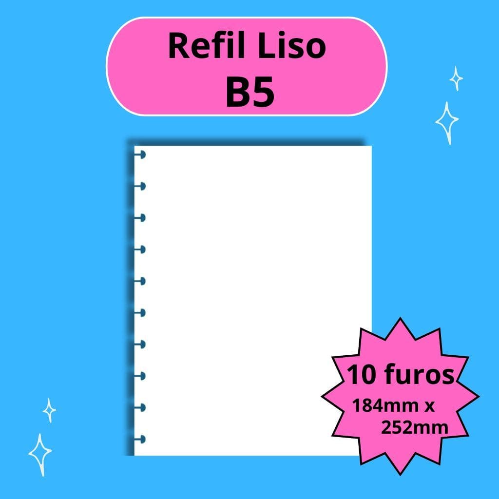 Refil Liso Sem Pauta B5 10 furos para Caderno de Disco