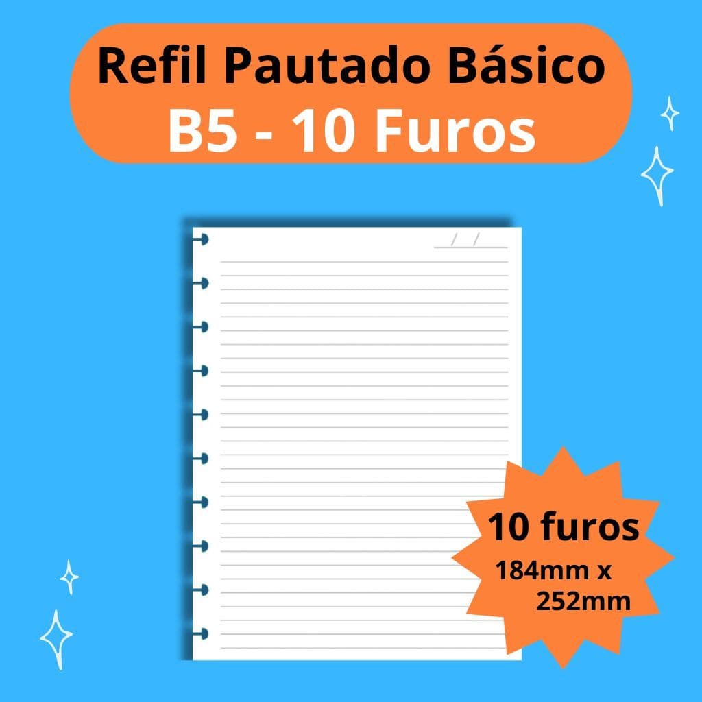 Refil Pautado B5 10 Furos para Caderno de Disco