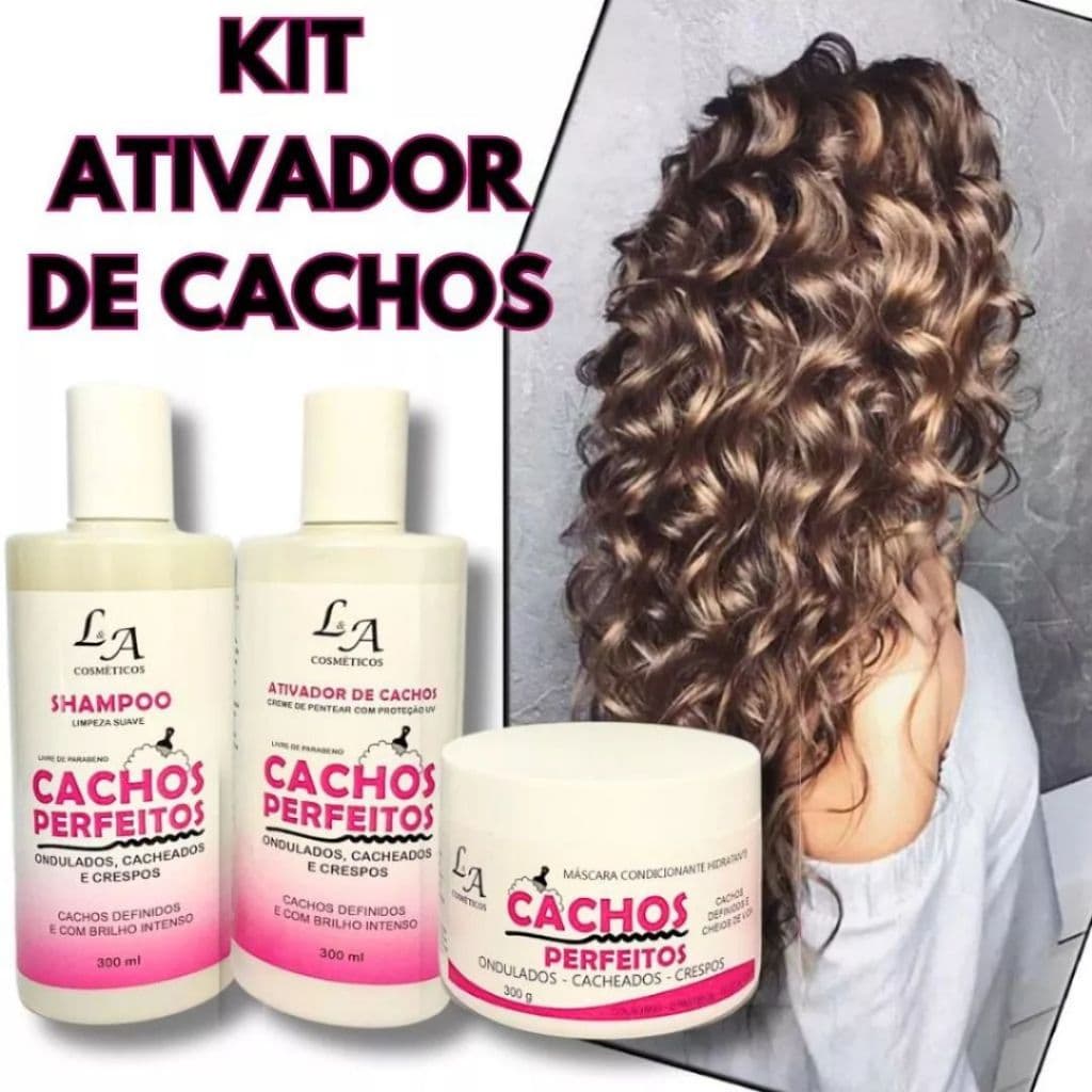 Kit Combo Cachos Perfeitos Shampoo Condicionador e Máscara Hidratante Ativador de cachos 3x300g