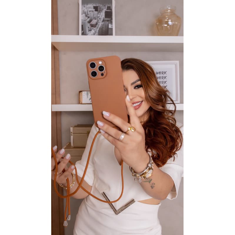 CAPA COM CORDÃO AVELUDADA POR DENTRO CAPINHA PARA CELULAR BASICA DE LUXO MARROM  PARA IPHONE 11/12/13/14/15/16