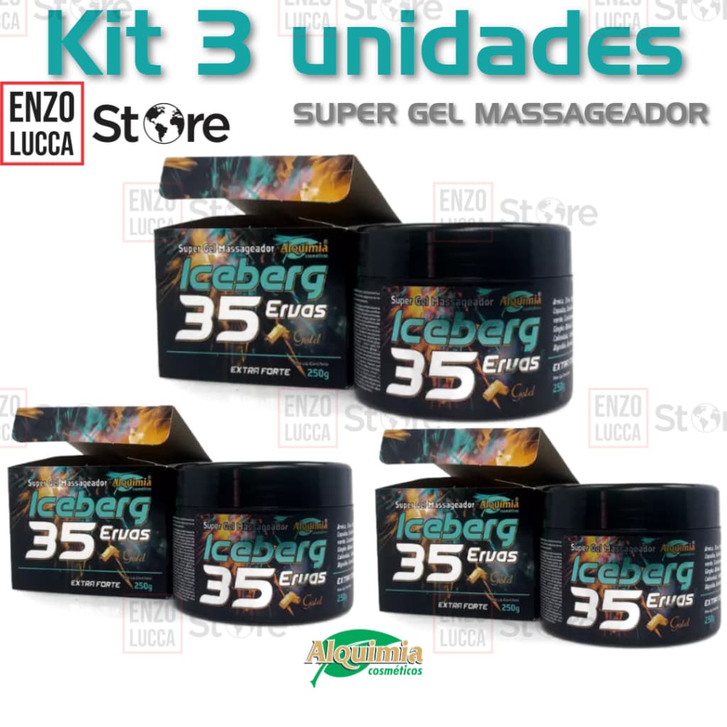 Kit 3 Unid SUPER GEL Massageador 35 ERVAS ICEBERG 250g Alquimia Cosméticos