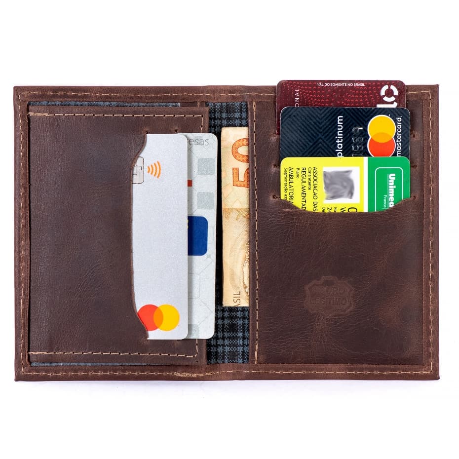 Carteira de Couro Masculina 100% Legitimo Porta Documentos Cabe RG Crlv-Carro-Cnh-cartões