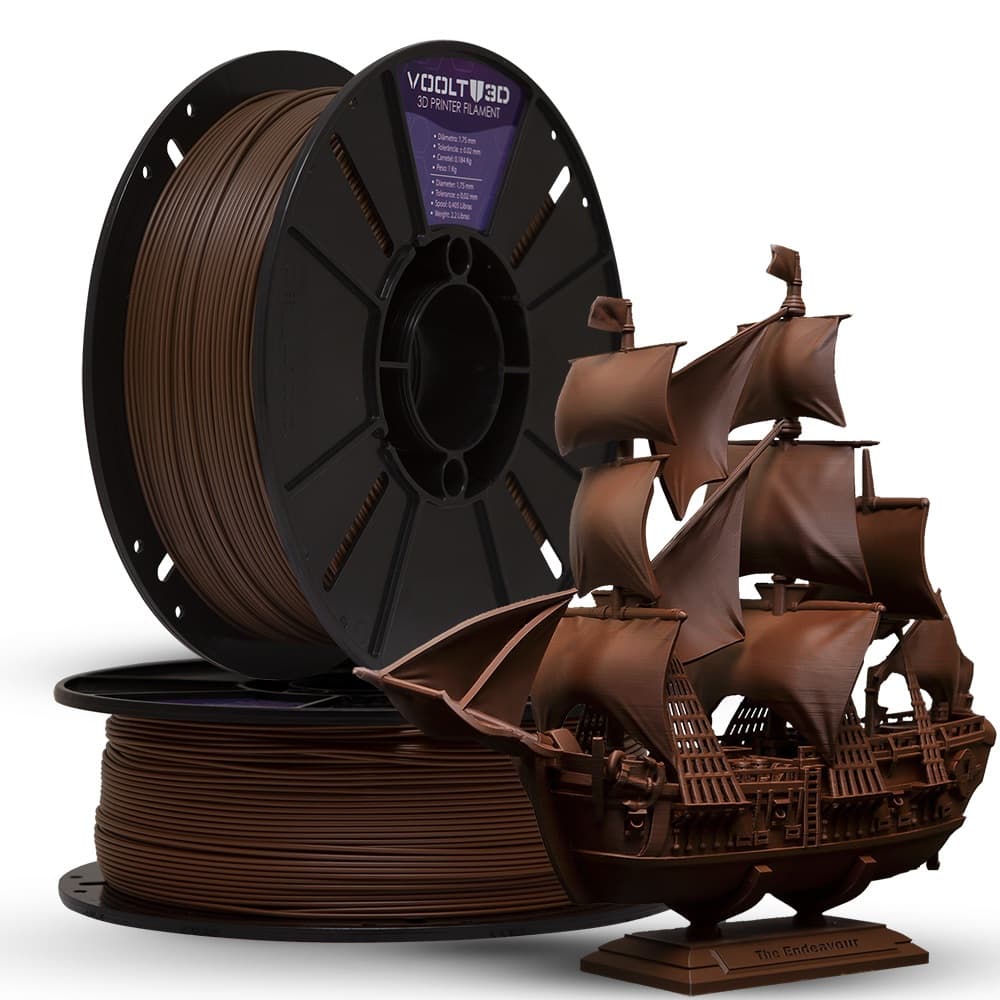 Filamento PLA Marrom Velvet Premium 1Kg 1,75mm Efeito Aveludado Impressora 3D FDM Voolt3D Oficial