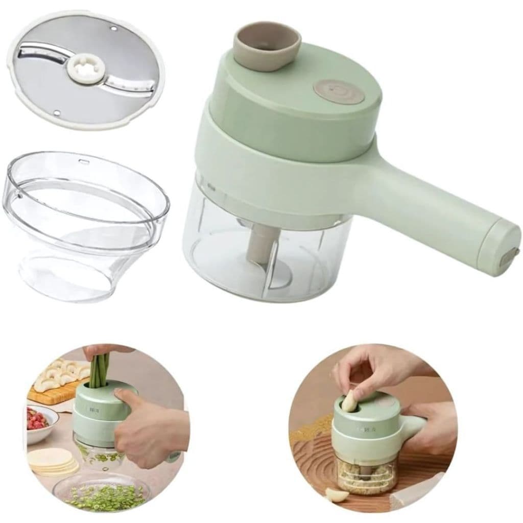 Processador Elétrico Cortador 4 Em 1 Sem Fio Para Vegetais e Carnes Aço Inoxidável Recarregável USB